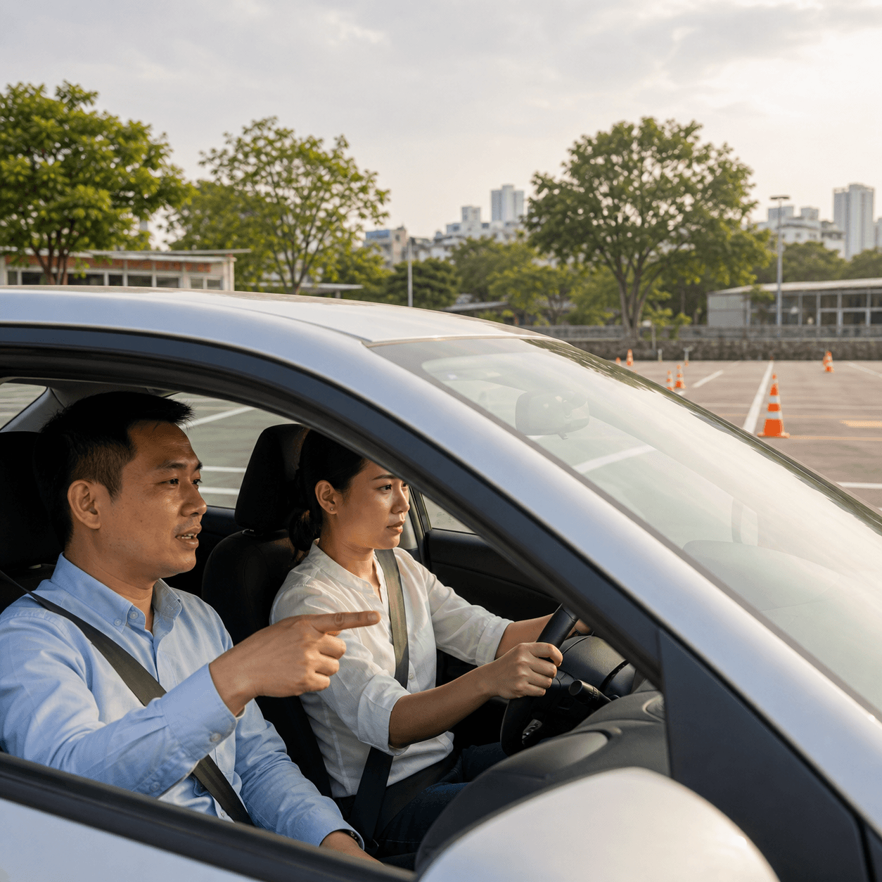 Học viên thực hành cùng giáo viên dạy lái